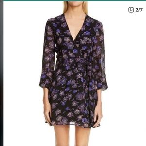 Ganni Black and Purple Floral Mini Dress